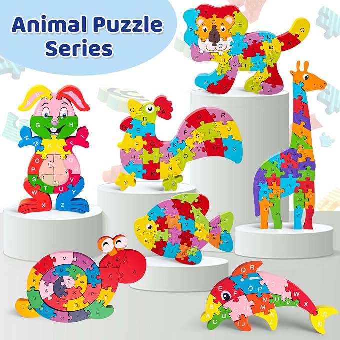 LovesTown Puzzle for Kids, Wooden, 3D Goldfish Shape | for Ages 3-5, Double-Sided, Alphabet Recognition, Number Counting, Fine Motor Skills, Montessori Educational Gifts