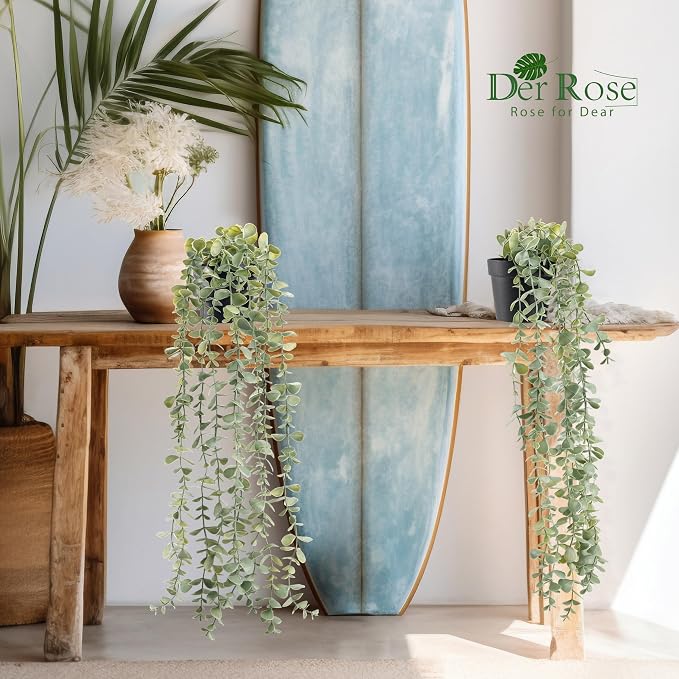 Der Rose 3Pcs Fake Plants Hanging Artificial Decor Faux Potted Eucalyptus Plants