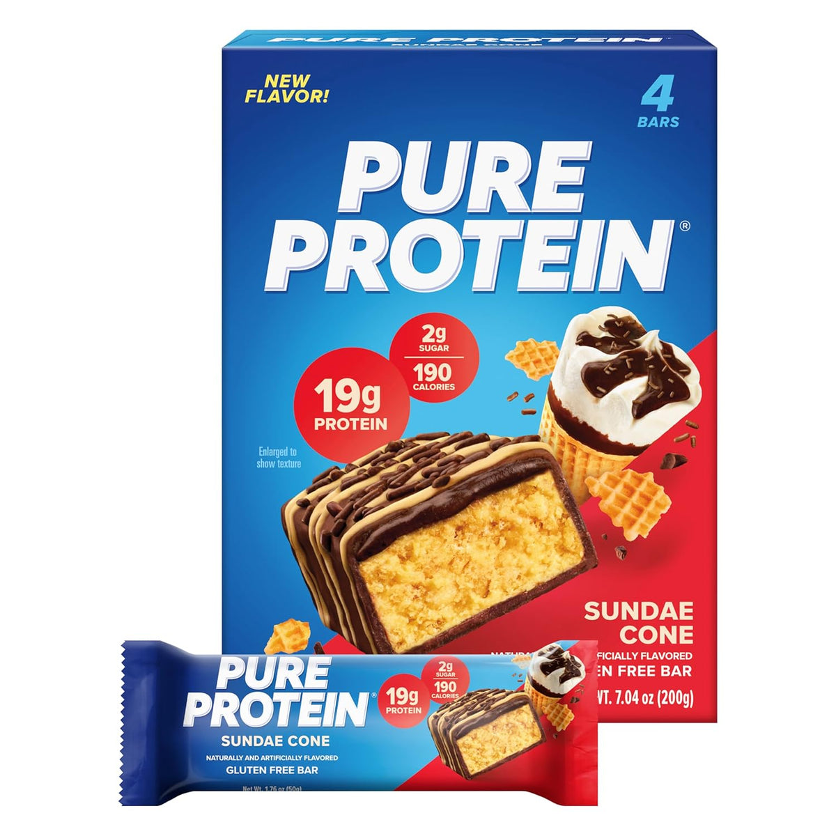 Pure Protein Bars, High Protein, Nutritious Snacks to Support Energy, Low Sugar, Gluten Free, Brookie, 1.76oz, Pack of 4