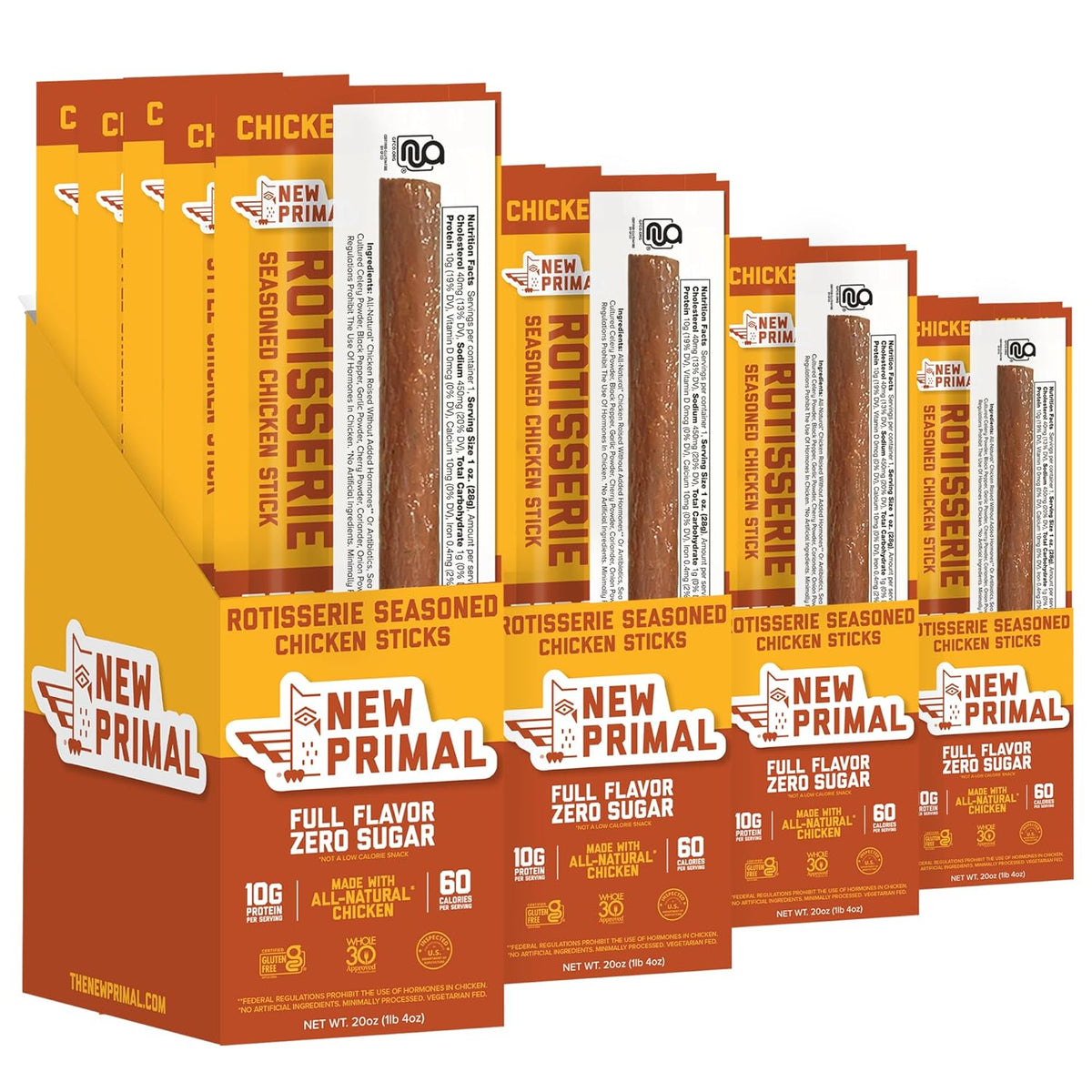 New Primal Rotisserie Chicken Sticks, Zero Sugar High Protein Snack, Gluten Free Whole30 Healthy Snacks, Keto and Paleo Friendly, Jerky Meat Stick, 10g Protein, 5 Count