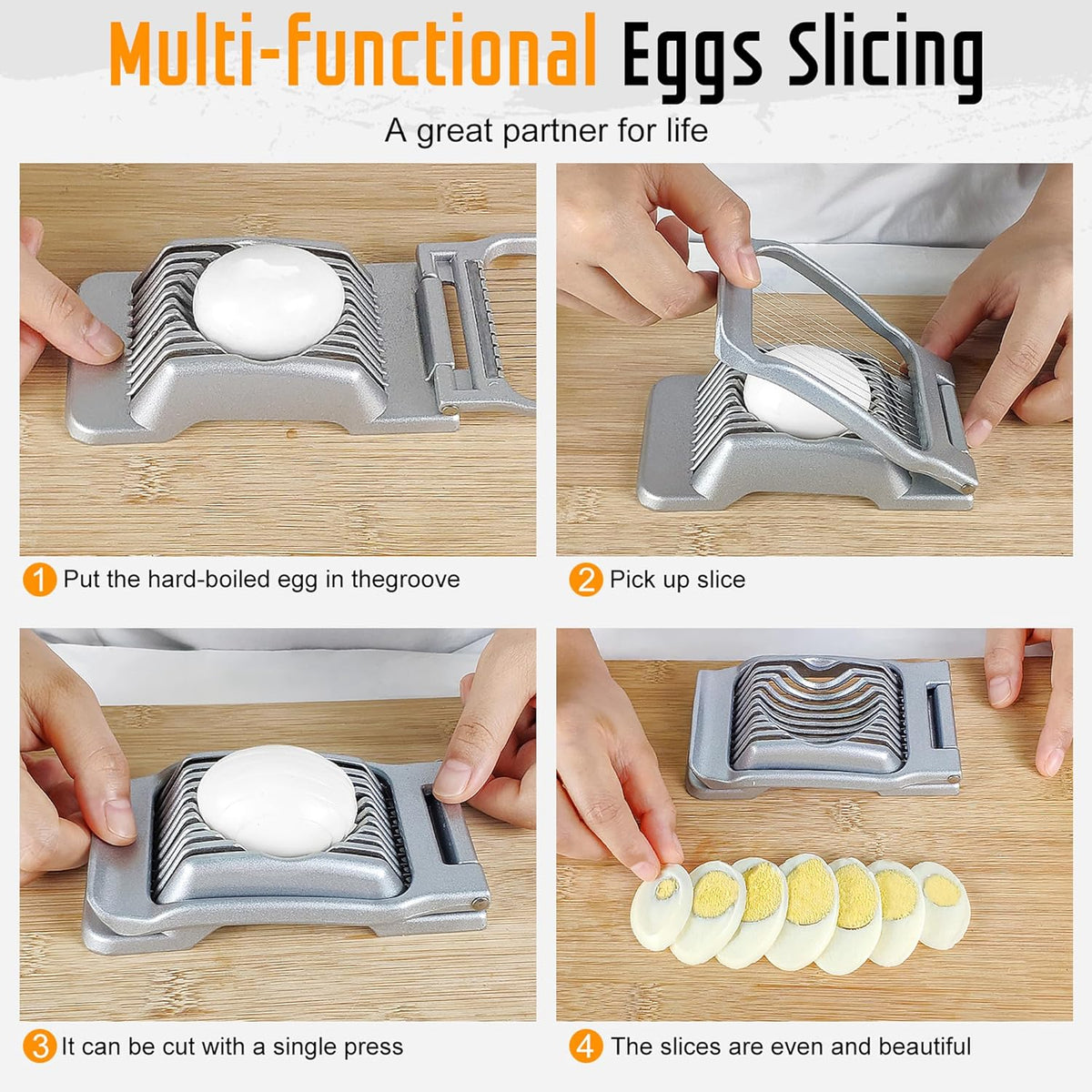 Egg Slicer for Hard Boiled Eggs, Stainless Steel Wire, Heavy Duty Aluminium Egg Cutter Dishwasher Safe for Egg Strawberry Soft Fruit