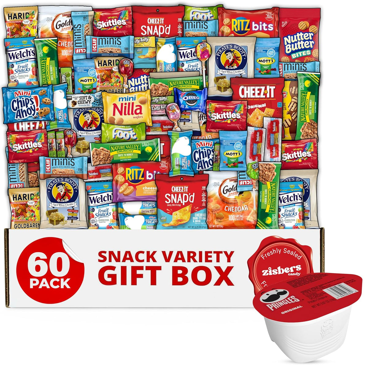 Snack Box Care Package Gift Box - Large Variety Snack, Candy & Treats for College Students, Adults, Kids, and Office Treats - 60 Count