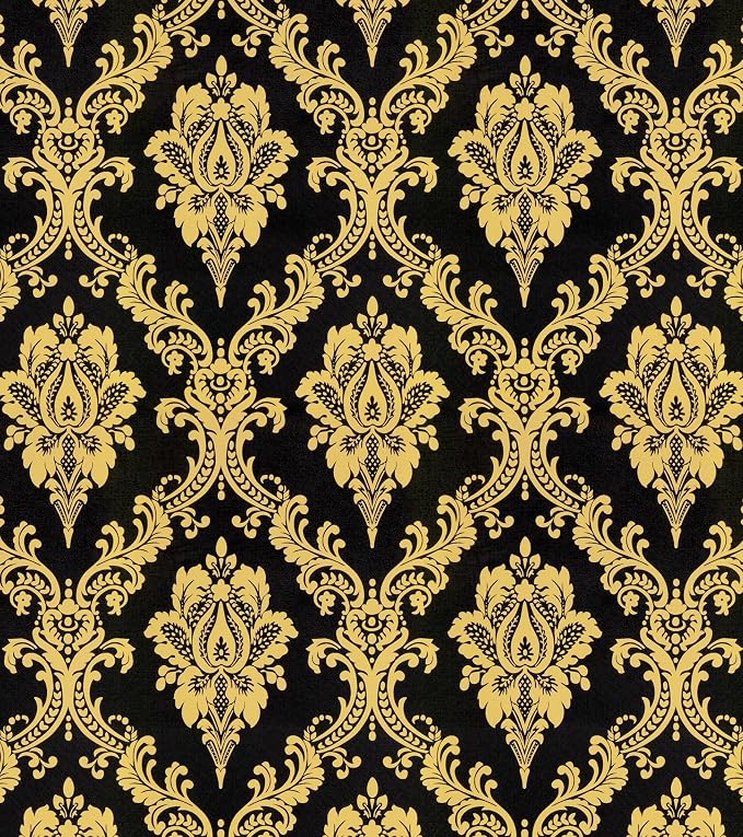 Peel and Stick Wallpaper Black and Yellow Damask Wallpaper