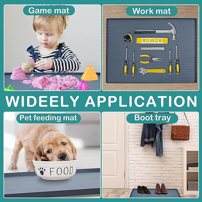 URMONA Waterproof Silicone Under Sink Mat 16'' x 10'' Shelf Liner for Kitchen and Bathroom, Cabinet and Counter Protector, Storage and Organizers, Litter Mat, Pet Cat Puppy Essentials(Khaki)