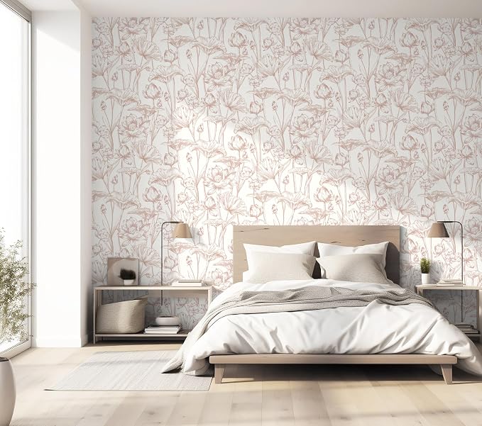 Timeet Floral Peel and Stick Wallpaper White and Pink Vintage Contact Paper 16"