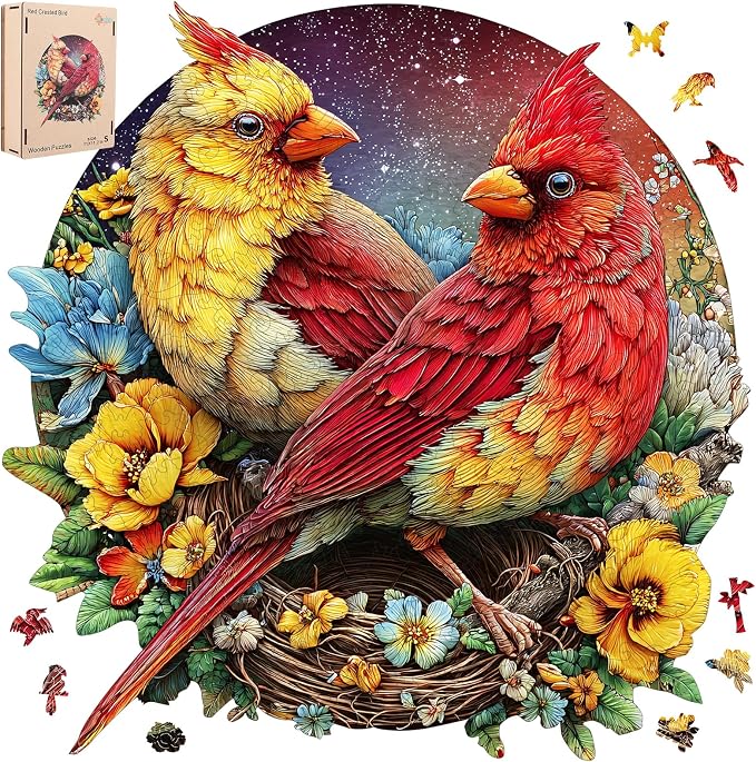 MEATRN Puzzles for Adults, Winter Cardinals Wooden Puzzles, 508 Pcs | Fun Educational Christmas Decorative Gift, Relaxing Wood Puzzle Game for Family & Friends, 16.5x16.7 in