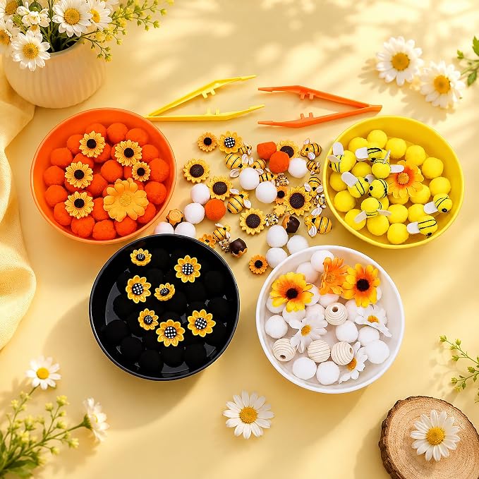 VYTHELIS 185PCS Bee & Sunflower Sorting and Counting Materials Set, Spring Summer Activity Supplies, Fine Motor Manipulatives for Classroom, Home and Travel Use(Sunflower )