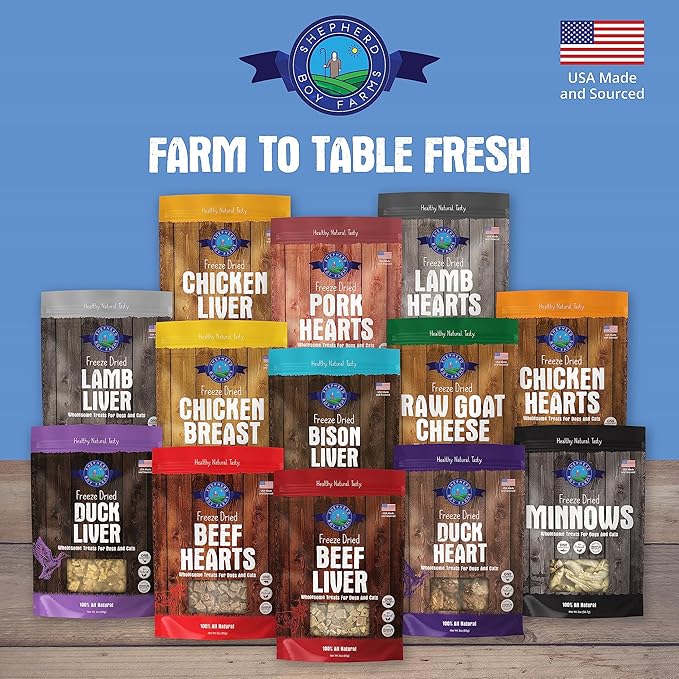 Shepherd Boy Farms Freeze Dried Dog and Cat Treats, Pork Heart, All Natural Single Ingredient Freeze-Dried Treat & Snacks, Made in USA, High Protein, Essential Nutrition of Raw Dog Food, 8oz