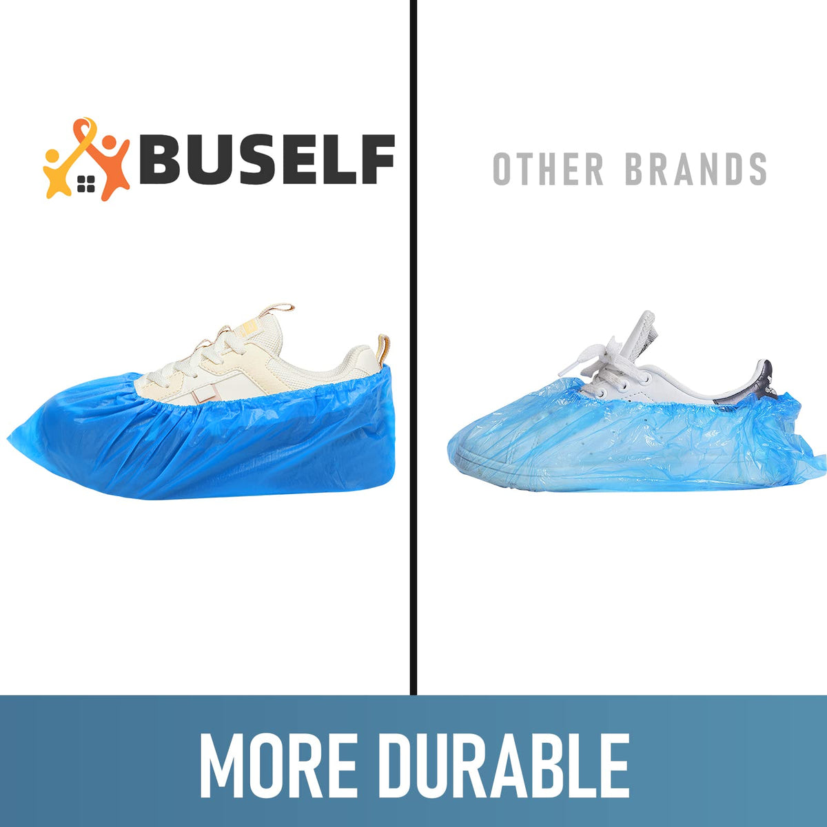 Buself Shoe Covers Disposable Non Slip – 200 Pack (100 Pairs), Waterproof, Recyclable, One Size (Blue)
