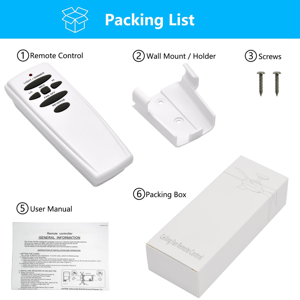 CENMING Replacement Remote for Hampton Bay Hunter Ceiling Fans – 303.9MHz, Reverse Light Dimmer, Wall Mount (Remote Only)