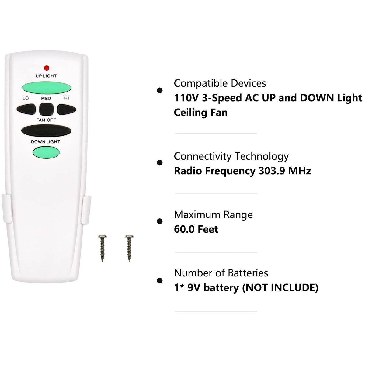 CENMING Replacement Remote for Hampton Bay UC7078T/UC7083T Fans – Up/Down Light, 3-Speed (Remote Only)