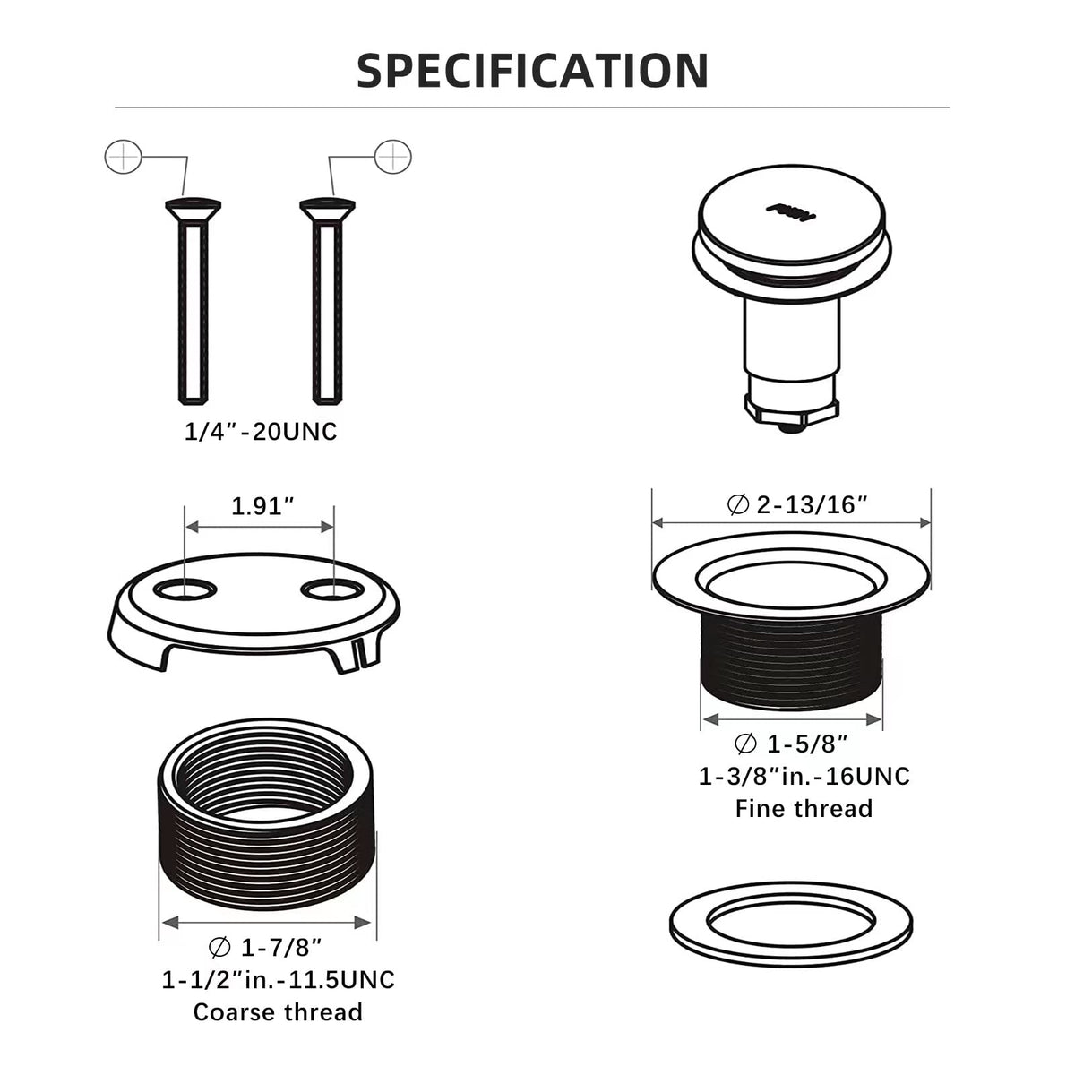 Citymoor Matte Black Bath Tub Drain & Overflow Kit – Universal All-Metal Tip-Toe