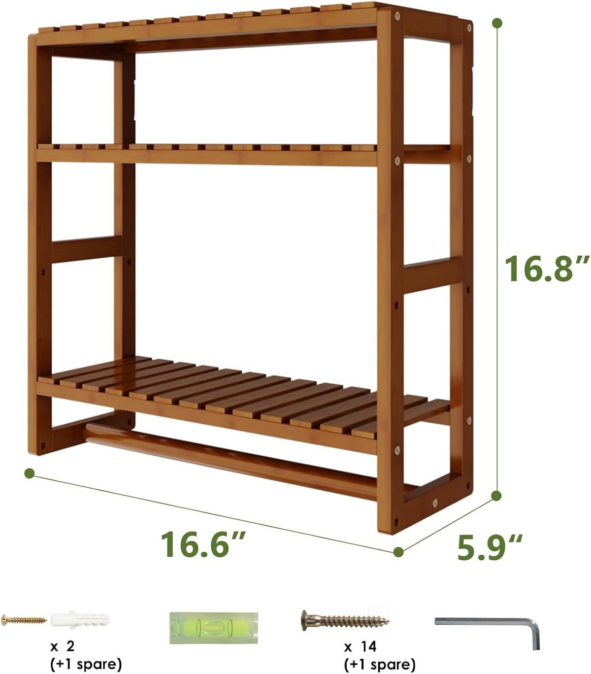 Galood Over The Toilet Storage – 3-Tier Bamboo Wall Shelf with Hanging Rod