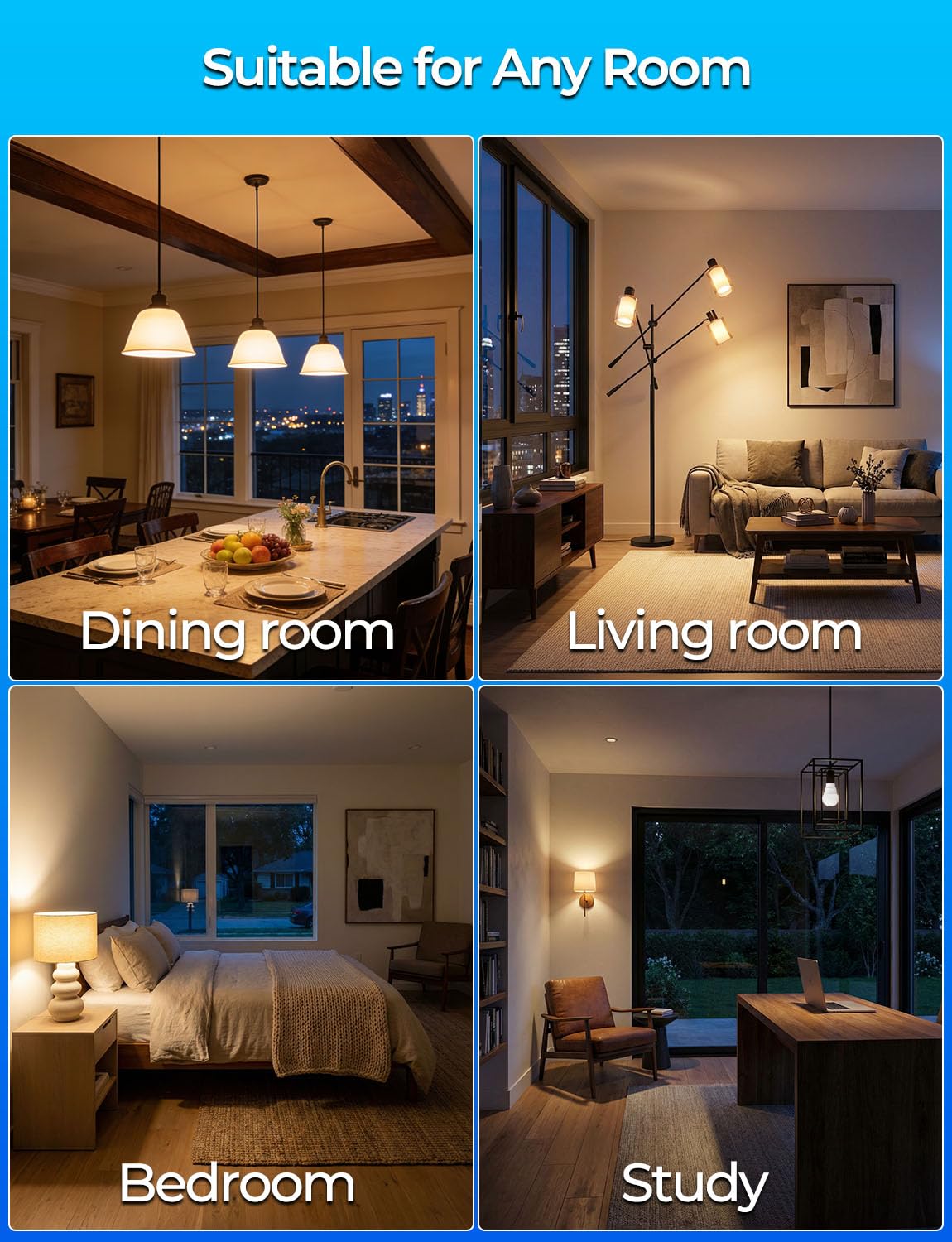 ILC RGB LED Light Bulb – Color Changing, 12 Colors, 40W Equivalent, 450LM, 2700K Warm White, Remote (4-Pack)