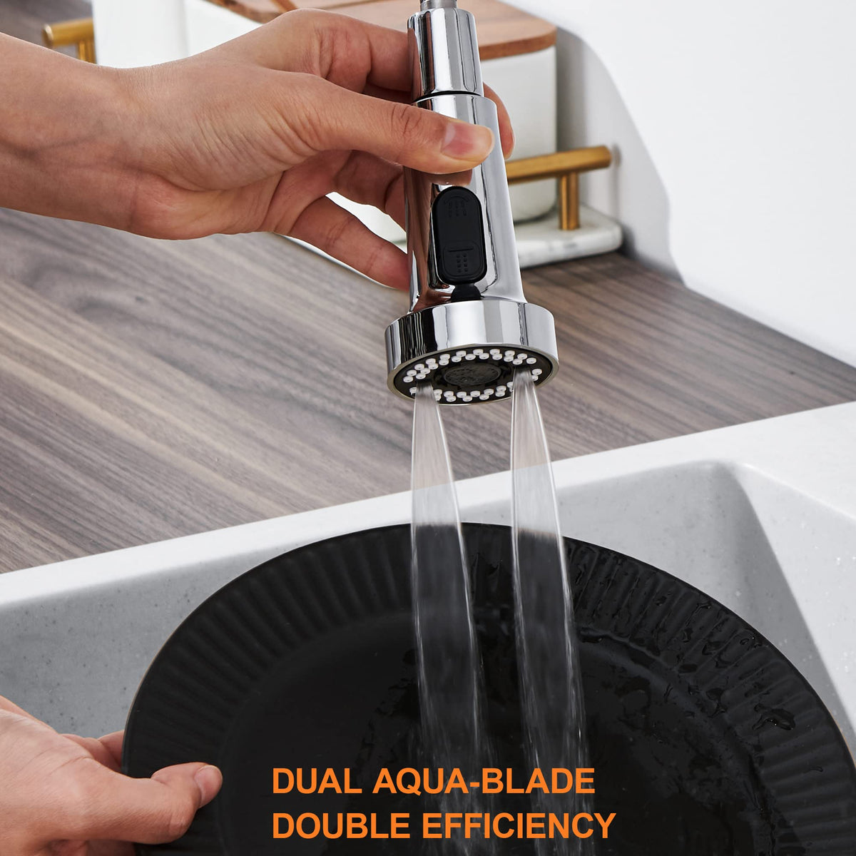 TIORIY Kitchen Faucet Head Replacement — 15 Adapters, 3-Function Pull-Down Spray