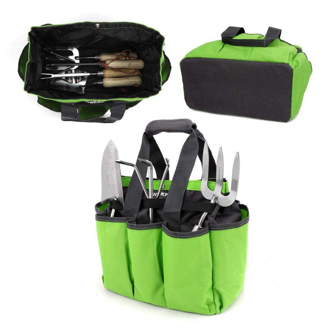 WORKPRO Garden Tool Bag | 8-Pocket Heavy-Duty Oxford Tote (12x12x6)
