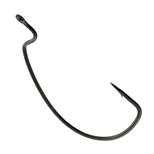 Reaction Tackle Offset EWG Worm Hooks - Super Strong Wide Gap Texas Rig Hooks for Soft Plastic Baits - High Carbon Steel Bass Fishing Hooks (25-Pack) - size: #1