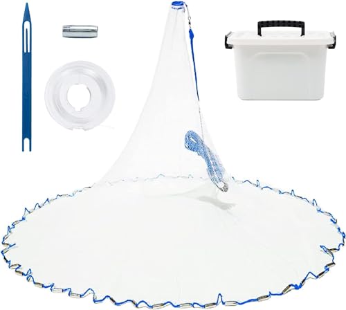 Cast Net for Bait Trap Fish,1/2 Inch Mesh Size | Throw Nets,Zinc Sinker Weights,Freshwater & Salt Water,3/4/5/6/8/9/10 Ft - size: 8ft Radius