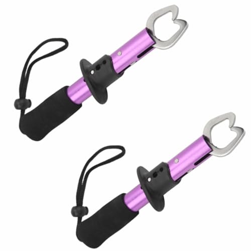 2 Pcs Stainless Steel Fish Lip Gripper - Portable Secure Fish Holder for Freshwater Saltwater Fishing Accessories(Purple) - color: Purple