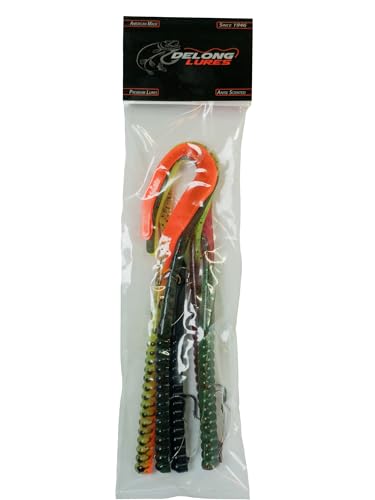 Delong Lures Fishing Lures Bass Set, 10" Pre-Rigged Weedless Swim Bait, Twister Tail Bass Fishing Lures, Extra Durable Soft Plastic Baits for Freshwater - 5 pcs Bass Baits and Lures Pack, Made in USA - color: FireTiger