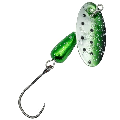 Panther Martin PM Single Hook Barbless Teardrop Spinners Fishing Lure Catches Trout, Perch, Crappie, Bluegill, Warmouth, Pumpkinseed & more - color: Green Silver Speckled, size: 6 (1/4 oz.)