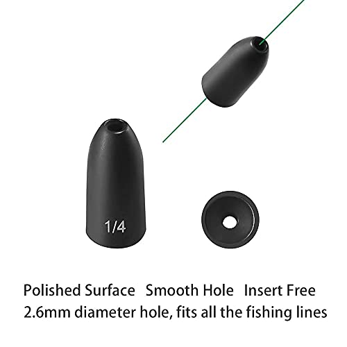 12 Pack Tungsten Bullet Fishing Weights, Insert Free Worm Sinkers, 1/8 3/16 1/4 3/8 1/2 oz - color: No Chip Black, size: 3/8 oz - 5pcs