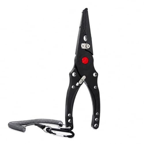 Aluminum Alloy Fishing Pliers with Cutter, Hook Removal & Split Loop Tool, Nylon Sheath Included, 300g Lightweight, Black - color: Black