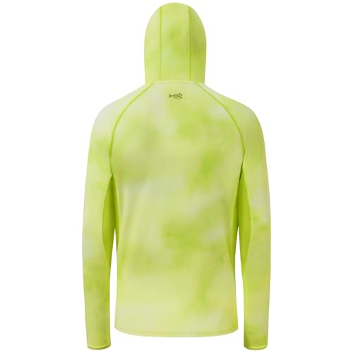 BASSDASH UPF 50+ Men’s Fishing Hoodie Shirts with Mask Camo UV Long Sleeve Moisture Wicking FS53M - color: Lemon Yellow Mist, size: XX-Large