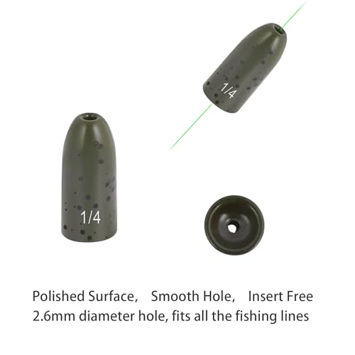 12 Pack Tungsten Bullet Fishing Weights, Insert Free Worm Sinkers, 1/8 3/16 1/4 3/8 1/2 oz - color: No Chip Black, size: 1/4 oz - 5pcs
