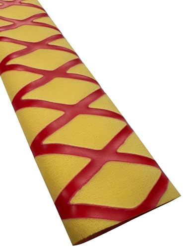 Accering X-Pattern Flexible Fishing Pole Shrink Wrap (φ25mm, Yellow & Red) | Flexible, Textured fishing pole shrink wrap (L3.3ft, Shrink Ratio: 1.8:1) for carbon fiber hiking stick & hockey stick grip. - color: Yellow & Red, size: φ25mm, L3.3ft