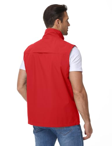 Eisctnd Mens Lightweight Quick Dry Vest Sleeveless Outdwear Utility Jacket | Utility Sleeveless Vest with Multi Pockets, Outerwear Hiking Fishing Photography Camping Travel Outdoor - color: Red, size: X-Large