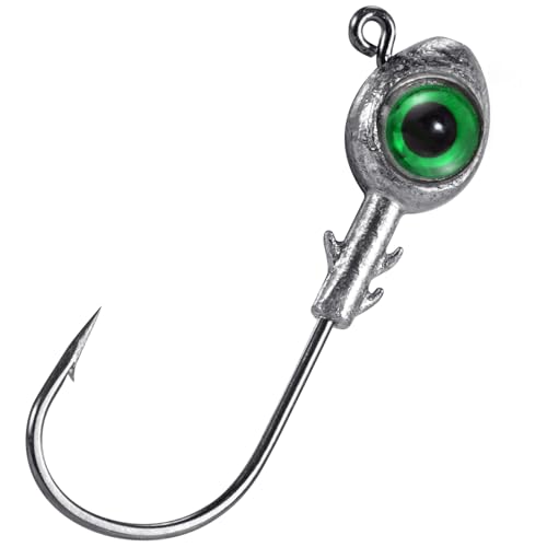 Dr.Fish 10 Pack Fishing Eyes Jigs 3D Eyes Trout Heads Bass Hook Saltwater Swimbait Jig Heads Freshwater Walleye Redfish Striper 1/2oz 3/8oz 1/4oz 3/16oz - color: Green Eyes, size: 1/4oz-Hook #1/0