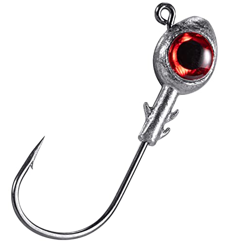 Dr.Fish 10 Pack Fishing Eyes Jigs 3D Eyes Trout Heads Bass Hook Saltwater Swimbait Jig Heads Freshwater Walleye Redfish Striper 1/2oz 3/8oz 1/4oz 3/16oz - color: Red Eyes, size: 1/8oz-Hook #1