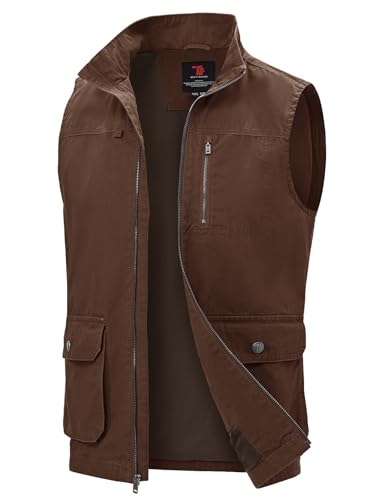 TBMPOY Men's Lightweight Vest Cotton Stylish Sleeveless Travel Casual Work Canvas Outerwear Utility Jacket Fishing Hiking - color: Coffee, size: 3X-Large