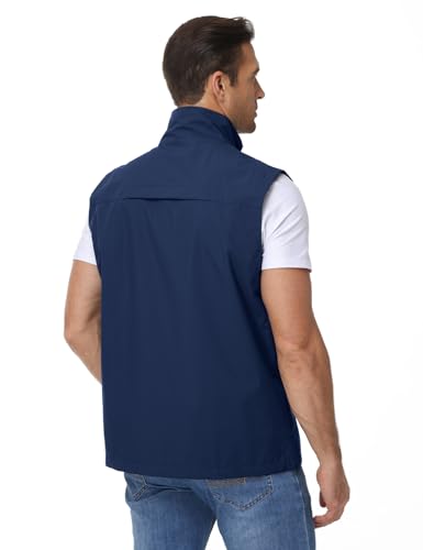 Eisctnd Mens Lightweight Quick Dry Vest Sleeveless Outdwear Utility Jacket | Utility Sleeveless Vest with Multi Pockets, Outerwear Hiking Fishing Photography Camping Travel Outdoor - color: Darkblue, size: Large