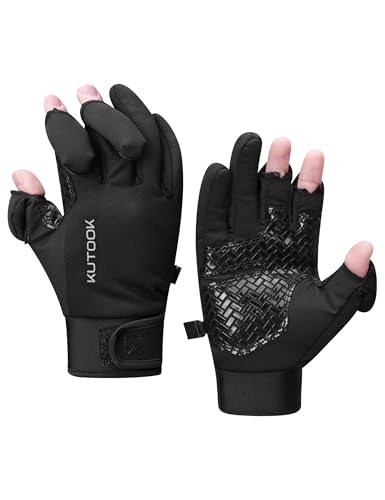 KUTOOK Winter Fishing Gloves for Men& Women Waterproof Glove Cold Weather Hunting Photography Shooting Hiking - color: Black, size: Large