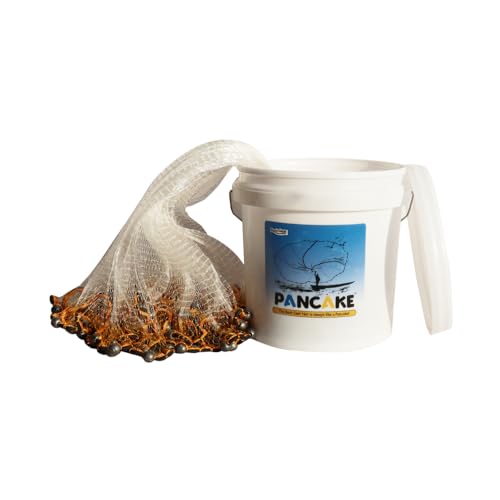 BasicGear Pancake Cast Net – Heavy-Duty 1.0+ lb/ft Weights, 4ft to 12ft Radius, Multiple Mesh Sizes, Pro Grade, Freshwater & Saltwater - size: 12ft Radius, style: 1.60 Lb, 5/8" Sq Mesh