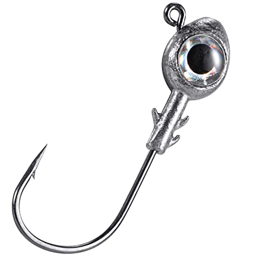 Dr.Fish 10 Pack Fishing Eyes Jigs 3D Eyes Trout Heads Bass Hook Saltwater Swimbait Jig Heads Freshwater Walleye Redfish Striper 1/2oz 3/8oz 1/4oz 3/16oz - color: White Eyes, size: 3/8oz-Hook #4/0