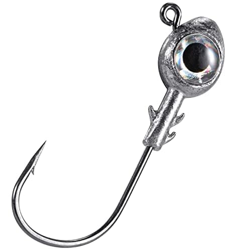 Dr.Fish 10 Pack Fishing Eyes Jigs 3D Eyes Trout Heads Bass Hook Saltwater Swimbait Jig Heads Freshwater Walleye Redfish Striper 1/2oz 3/8oz 1/4oz 3/16oz - color: White Eyes, size: 3/16oz-Hook #1/0
