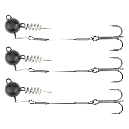 Fishing Rig with Weighted Jig Head and Treble Hook – Screw Lock Bait Keeper for Soft Lures, 3PCS Pack for Saltwater and Freshwater Fishing - size: 1/4oz, style: Single