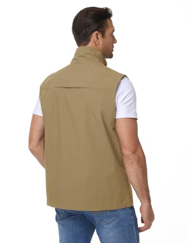 Eisctnd Mens Lightweight Quick Dry Vest Sleeveless Outdwear Utility Jacket | Utility Sleeveless Vest with Multi Pockets, Outerwear Hiking Fishing Photography Camping Travel Outdoor - color: Khaki, size: Small