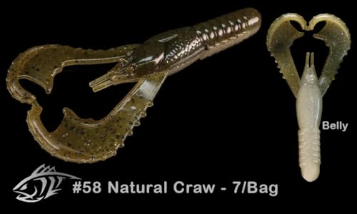 Lunker City Fishing Karate Craw 3" or 4" Soft Plastic Crawfish Bass Lure Open Claws Bait, 7 Per Bag, Made in The USA - color: #58 Natural Craw, size: 4"