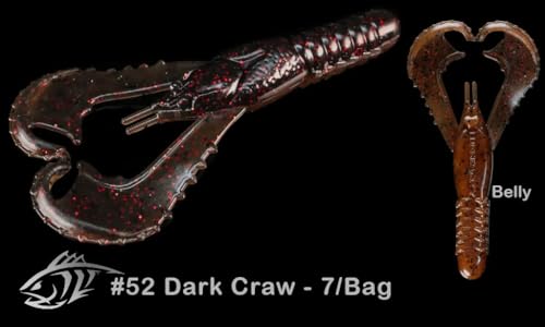 Lunker City Fishing Karate Craw 3" or 4" Soft Plastic Crawfish Bass Lure Open Claws Bait, 7 Per Bag, Made in The USA - color: #52 Dark Craw, size: 4"