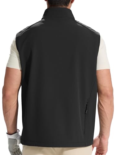 FREE SOLDIER Men's Lightweight Golf Vest Outerwear Windproof Sleeveless Softshell Jacket Running Vest - color: Black, size: 3X-Large