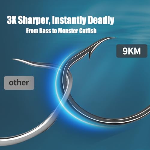 9KM DWLIFE Octopus Fishing Hooks, Double Barbed High Carbon Steel Hooks | Corrosion-Resistant Baitholder Circle Hooks with Sharp Points for Bass, Catfish, Walleye, Trout and Saltwater Fishing - size: 1#-100pcs