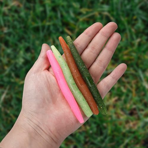 Worms for Bass Fishing FS/RE-04 | Salted Soft Plastic Fishing Lures ,with Hook Slot,Saltwater Freshwater Bass Baits - color: Pink-10pcs