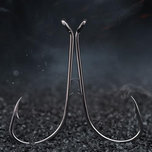Baitholder Fishing Hooks 100 Pack - Double-Barbed Long Shank for Bluegill Bass Trout Walleye Black/Red, 8/0-#8 - color: 2-Black, size: 2/0 100-Pack