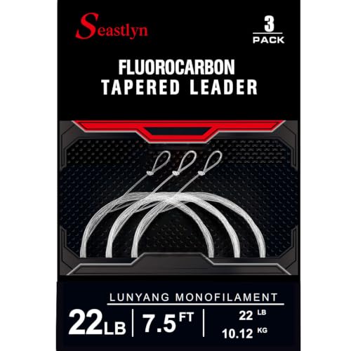 3-Pack Fluorocarbon Fishing Line Pre-Tied Loop Fly Fishing Tapered Leader 7.5FT 9FT 12FT 0X 1X 2X 3X 4X 5X 6X 7X 8-26LB - size: 7.5FT-22lb