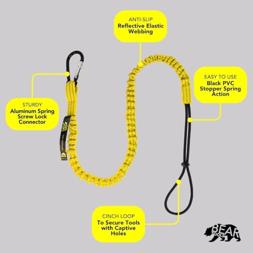 BearTOOLS Tool Lanyard with Buckle Strap – Clip Bungee Cord – Heavy Duty Screw Locking Connector – Fall Protection and Safety – Adjustable Loop End – Tough Tether – Construction - 0922YS (2 Pack) - size: 2-pack