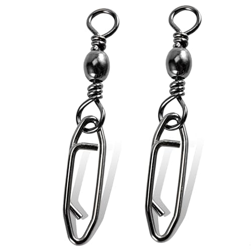 QISHUO High Strength Fishing Swivels Stainless Clips Steel Snap Swivels Barrel Connector Saltwater Swivel Fishing Rolling Black Nickel - size: Size 10+S (42lb) 50 pcs